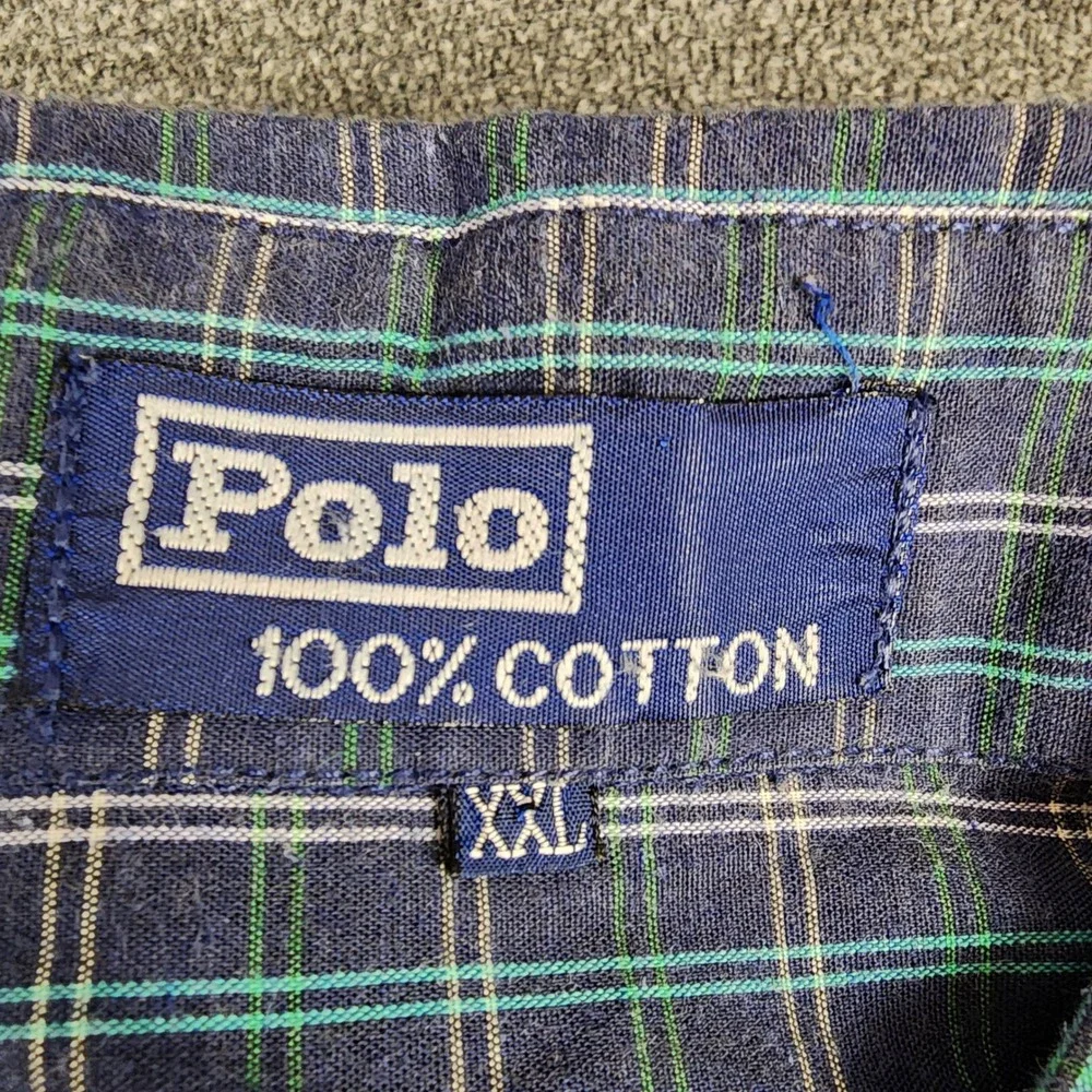 Polo Ralph Lauren Mens XXL Button Down Shirt Blue Green Plaid Long Sleeve Cotton